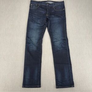 Uniqlo Jeans Mens 36x32 Blue Selvedge Raw Denim Slim Straight Dark Indigo Wash